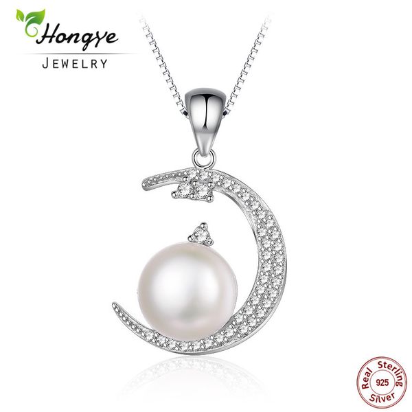 

hongye 2018 new desgin natural freshwater pearl 925 sterling silver pendant necklaces moon mysterious romantic for women jewelry