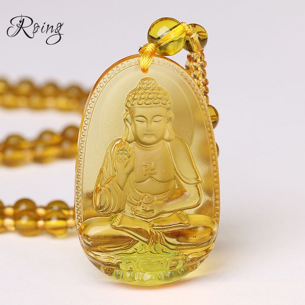 

Roing Citrine Necklace Pendant Natural Stone Buddha Guardian Bead Chain Lucky Gift For Women Men Crystal Gravity Jewelry F003, Silver
