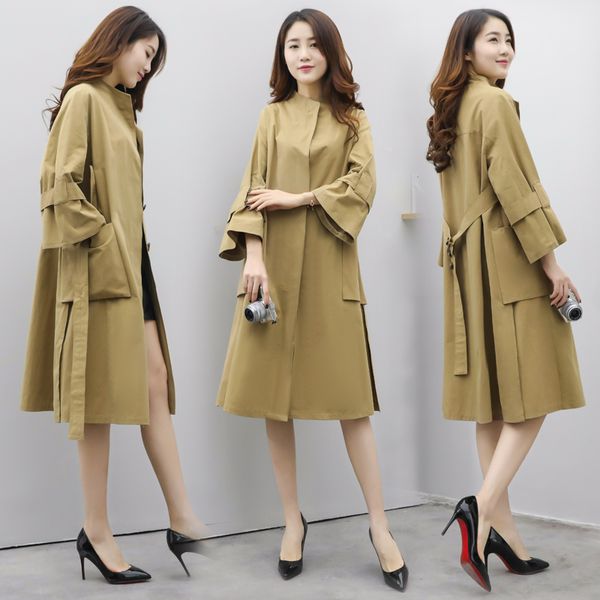 

khaki black apricot color women street casual coats turn down collar single breasted outwears slim japanese korean trench coats, Red