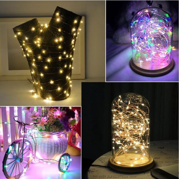 LED Luzes Cordas Decoração Partido 2M 3M 5M fio de cobre fada luz de Natal Wedding alimentado por bateria USB lâmpada LED Faixa