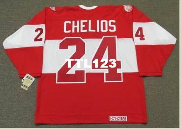 

men #24 chris chelios detroit red wings ccm alumni hockey jersey or custom any name or number retro jersey, Black;red