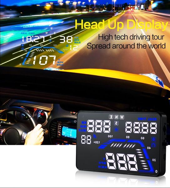 

5.5 inch large screen car hud projector gps head up display speed warning security system altitude driving direction real time speed