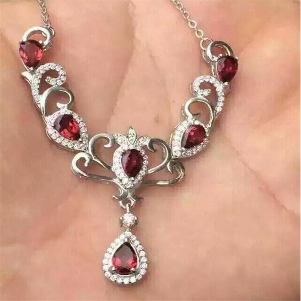 

natural garnet necklace pendant real origin red garnet 925 sterling silver fine jewelry 5*7mm 6pcs