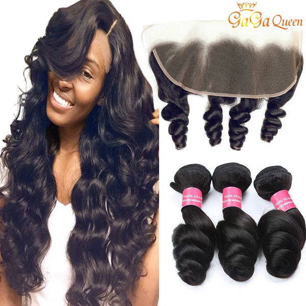 

перуанский свободная волна с закрытием 4x13 перуанский пучки волос с фронтальной необработанные человеческие волосы ткет волосы уха до уха к, Black;brown