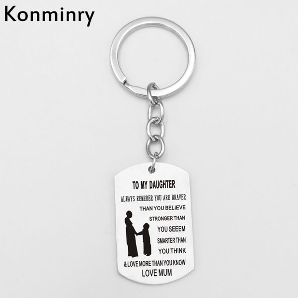 

konminry to my daughter son key chain holder square shape stainless steel pendant inspire words family gifts laser printing, Silver