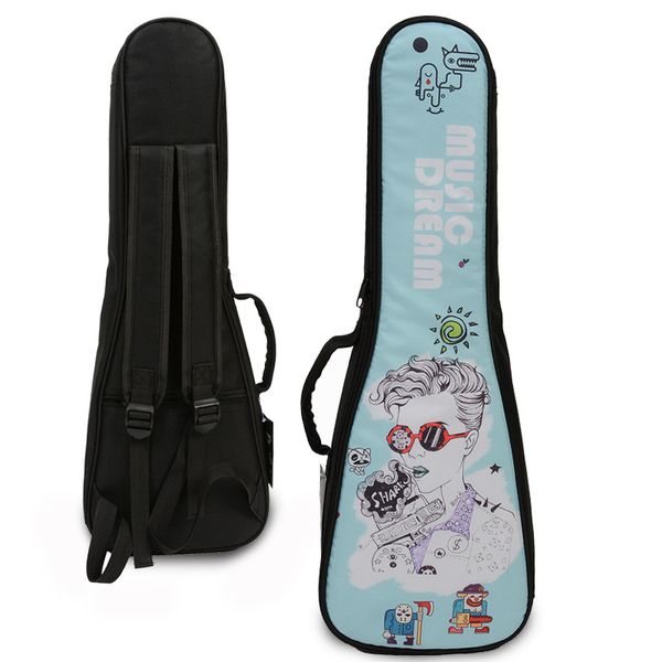 

gift portable hand-painted cartoon 23/24 inch concert ukulele bag small guitar uke gig case padded cover backpack, Black;red
