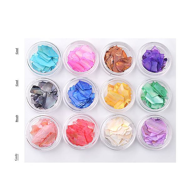 

1 set mixed 12 color irregular paillette nail art sequins colorful flake glitter shell for nail decoration grid diy tools, Silver;gold