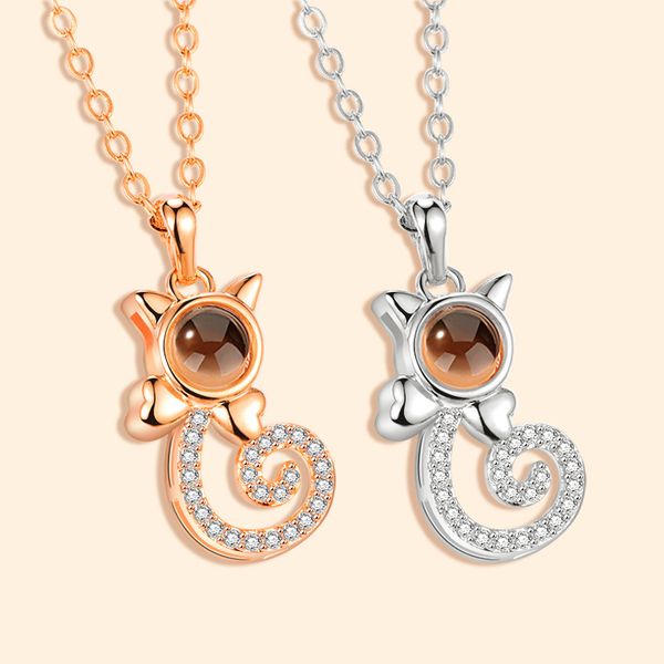 

2018 new arrive 100 languages i love you projection memory necklaces & pendants silver chain heart cat necklaces jewelry collier