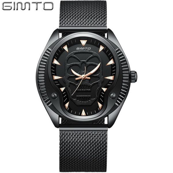 

2018 new fashion gimto mens watch men full steel business watch unique punk 3d skeleton quartz wristwatch relogio masculino, Slivery;brown