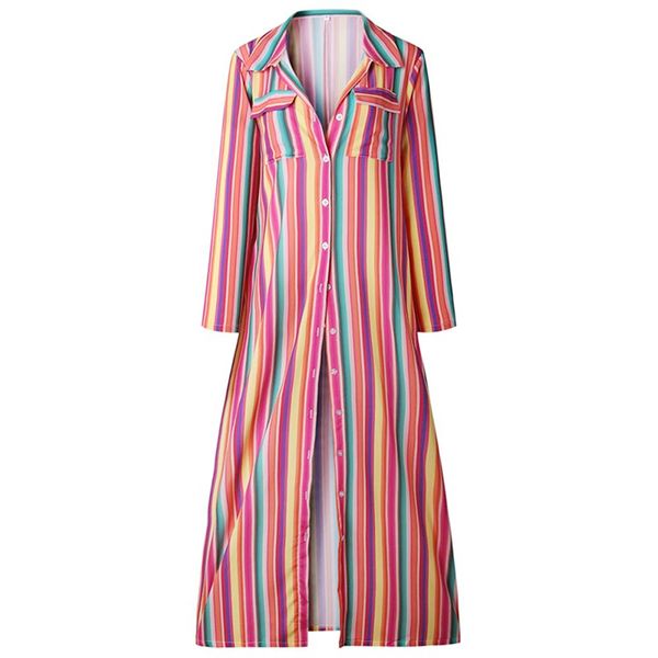 

2018 autumn and winter fashion printed striped buttons, stripes, long sleeved women's dresses without belt, Black;gray