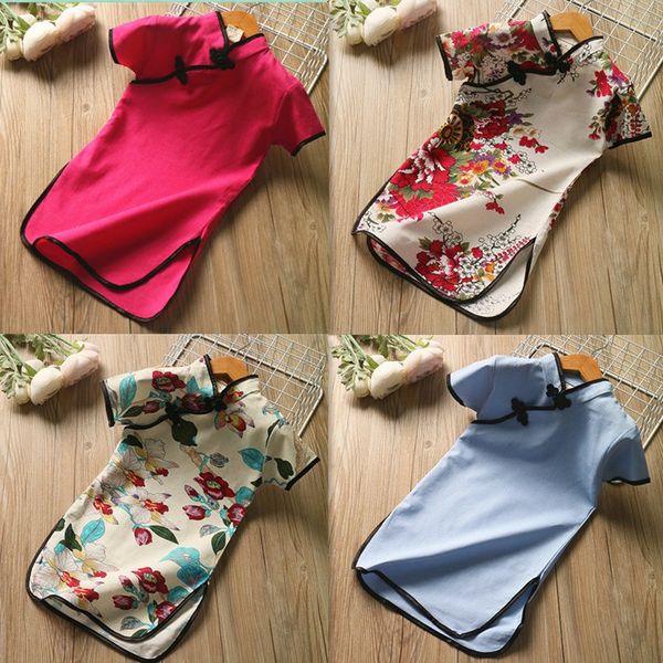 

2018 chinese baby girl qipao summer cotton cheongsam dress size 3t-10t, Red