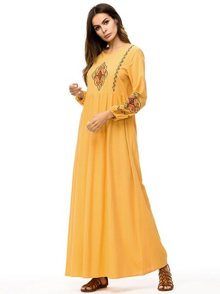 

187242 kaftans autumn new embroidered dress baju muslim retro long-sleeved pleated robes vestido de mujer musulmana rad fanm mizilman, Red