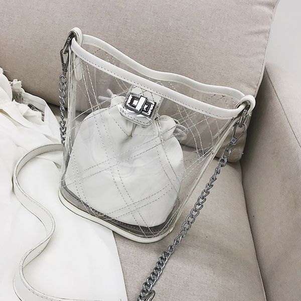 

messenger beach bag women bucket composite transparent lattice clear pvc lock set summer chains bag shoulder ranyue diamond mxxkm, Red;black