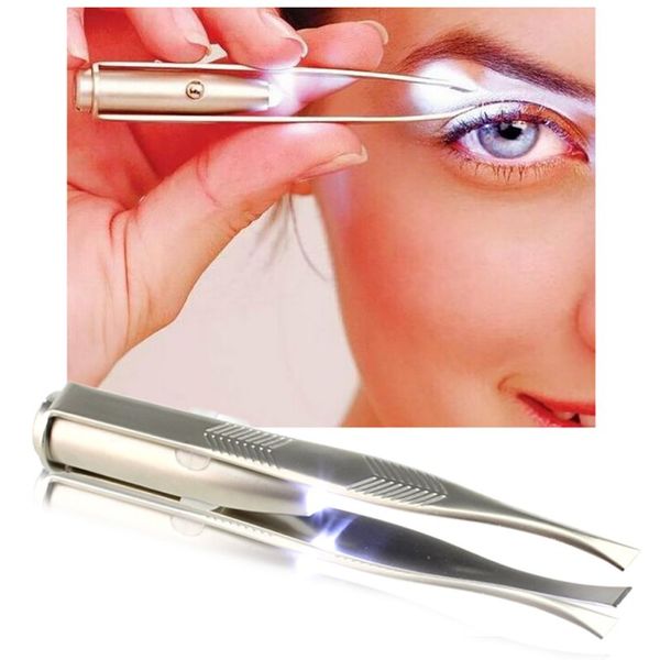 

make up tool led light eyelash eyebrow hair removal tweezer stainless steel