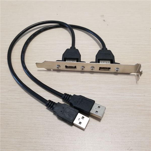 

10pcs/lot usb 2.0 type a 2 x male adapter to 2 x female interface data extension cable with baffle bezel iron plate 30cm