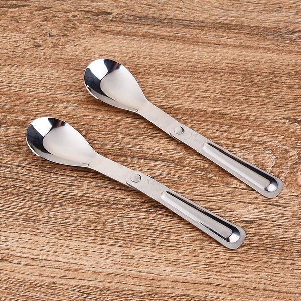 

300pcs/lot picnic fold spoon outdoor tableware foldable 304 stainless steel traveling camping folding cutlery dishes