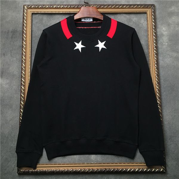 

2019 autumn and winter new three-dimensional stickers red and blue embroidery white five-pointed star sweater men's long-sleeved jacket, Black