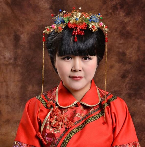 

красный жемчуг костюм невесты головной убор ретро волосы фарфора ветер, Silver