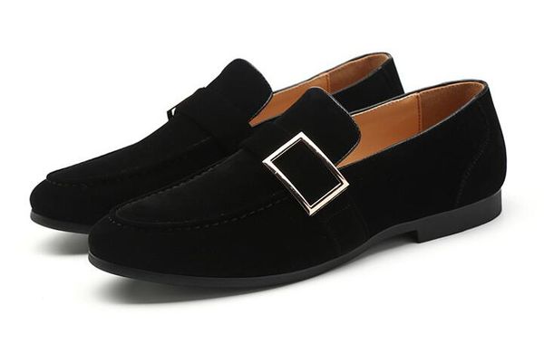 

2020 suede buckle leather men loafers fashion slip-on driving shoes men moccasin boat shoes causal shoes men loafers size 38-46, Black