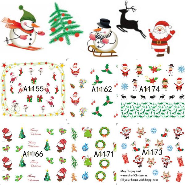 

10pcs/set charm christmas designs xmas snowman tree deer bell stickers nail art water transfer tips decal slider manicure wraps, Black