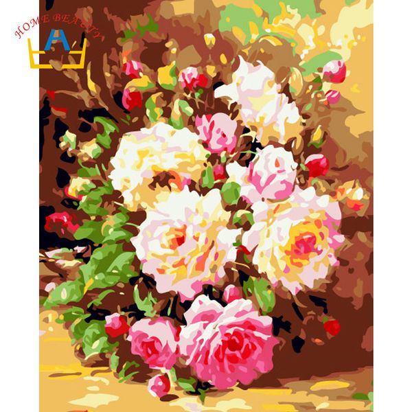 Acheter Peony Photos Par Numéros De Dessin Sur Toile Avec De La Peinture Acrylique Mur Art Fleurs Peintures Pour Le Cadeau De Décoration De Cuisine