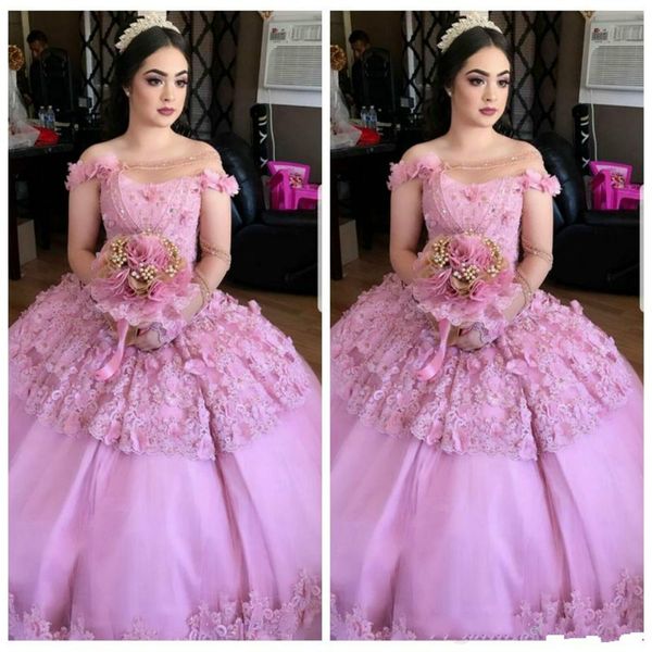 Sweet 16 Ages Abito in pizzo Abiti Quinceanera Bateau Neck Floral Tulle Corpetto Abiti lunghi da ballo Pageant Formal Party Ball Custom