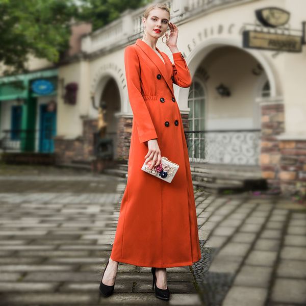 

quality women autumn maxi long trench coat 2018 lady double-breasted orange elegant outerwear plus size - xxxl, Tan;black