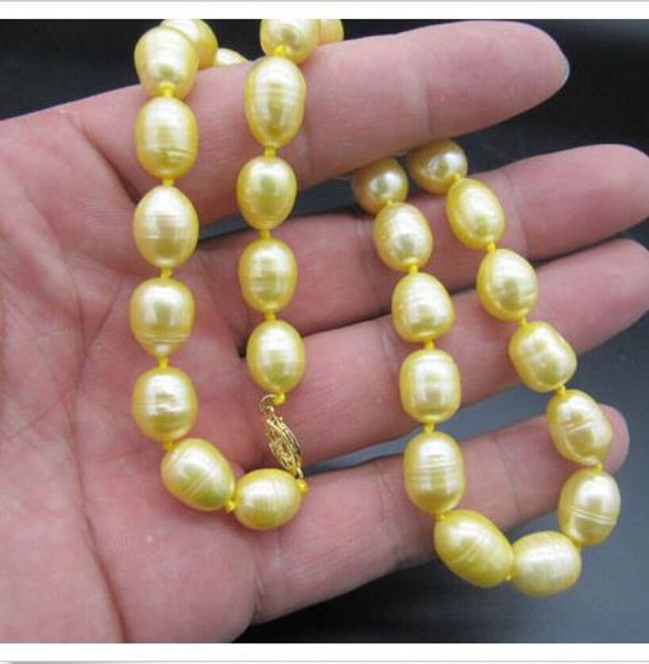 

beautiful 18" 12-14mm natural south sea yellow pearl necklace 14k gold clasp, Silver