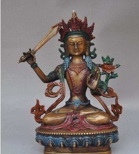 natale vecchio tibet buddismo bronzo tenere la spada Manjushri Kwan-Yin GuanYin statue di buddha halloween
