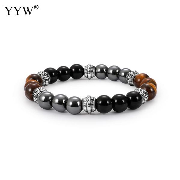 

2018 brand new fashion health men bracelet 8mm agat stone beads with hematite bead diy charm bracelet for men jewelry gift, Black