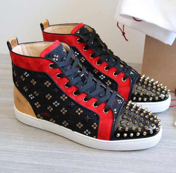 

spikes women,men orlato flat gold-studded toe embroidery red bottom sneakers high walking shoes famous brand -- party dress wedding, Black