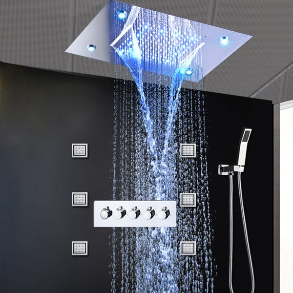 

роскошные ливневые системы скрытый светодиодный душ массаж головы водопад смесители 4-дюймовый тела спрей струи для ванной душ набор