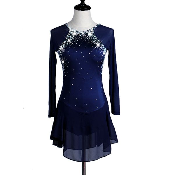 

figure skating dress women's girl's ice skating dress royal blue spandex rhinestone stretchy performance wear handmade, Black;red