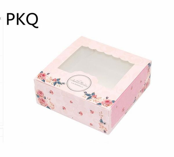 

3 size pink flower printed wedding cheese cake paper box candy container wedding gift packaging paper cardboard box with window