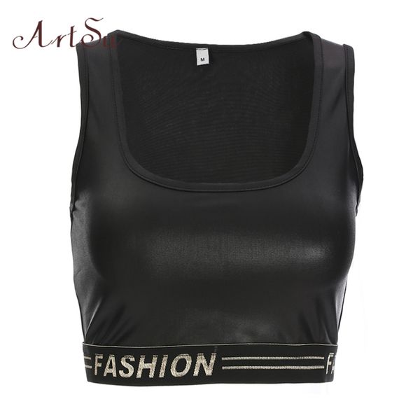 

fashion pu leather sleeveless workout short black summer bralette crop camiseta tirantes mujer camisole asve20288, White