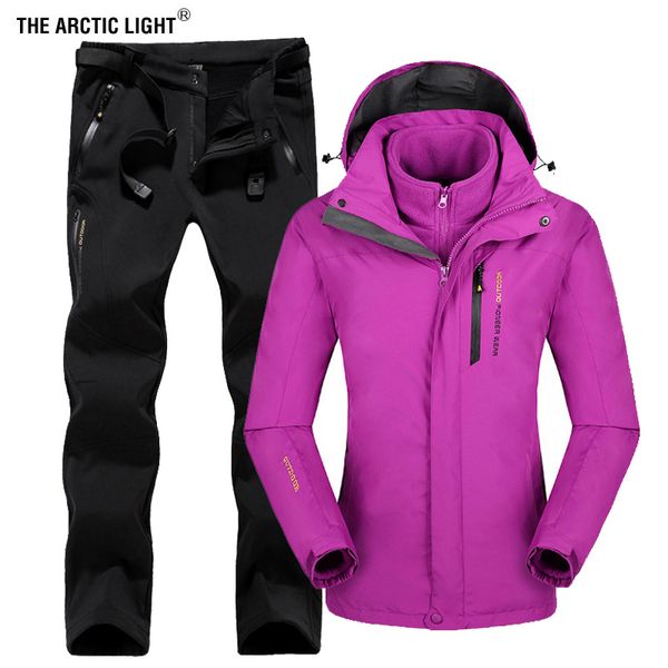 

the arctic light women outdoor ski jacket suits hiking camping sports fleece winter windbreaker jacket thermal fleece pants sets