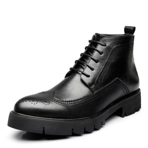 

new arrival men martin boots lace-up leather shoes autunmn winter round toe boots for men botines hombre, Black