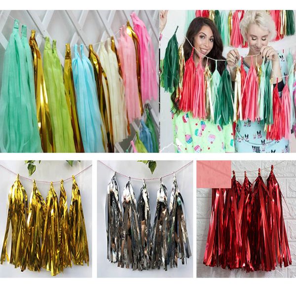 

5pcs/set sequins tissue paper tassel garland wedding birthday party decoration 35cm pink gold paper tassels mariage party supplies fwx9-645