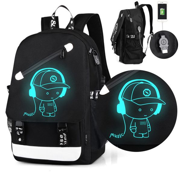 

2018 anime luminous travel bags student school bag for girls boys multi function usb charging port polyester waterproof bagpacks