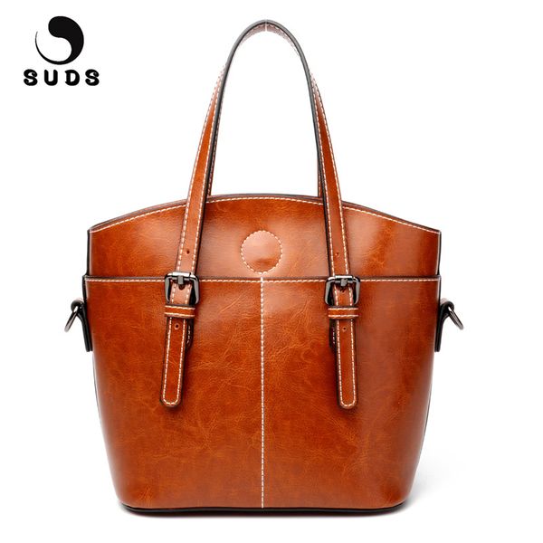 

suds brand ladies genuine leather handbags designer female large capacity crossbody bags women cow leather tote bag