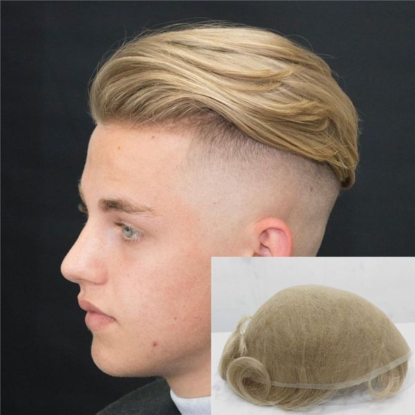2019 Light Blonde Full Lace Men Toupee French Lace Men Wig