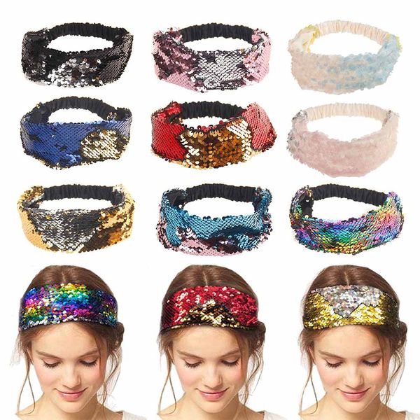 

10colors mermaid sequins hairband women fashion elastic band double layer sequins headband party hair accessories for girls, Slivery;white