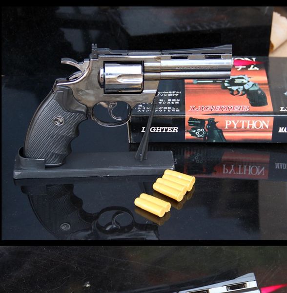 

Револьвер Python 357 форма jet факел прикуривателя ветрозащитный Бутан газ Rifillable масштаб 1: 1 пластик + металлический пистолет с держателем пули