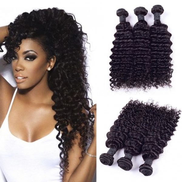 

indian deep wave curl 100% unprocessed human virgin hair weaves 8a quality remy human hair extensions human hair weaves dyeable 3 bundles, Black