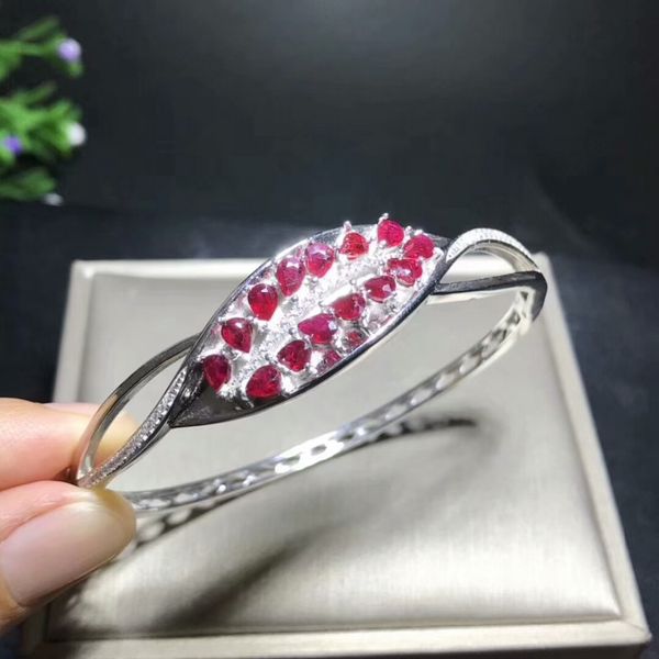 

meibapj] 925 sterling silver natural ruby gemstone bracelet for women fine accessaries bangle, Golden;silver