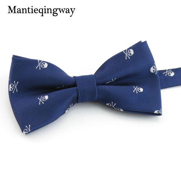 

mantieqingway polyester skull bow ties for men fashion slim bowtie bowknot wedding groom bowtie gravata slim borboleta, Black;blue