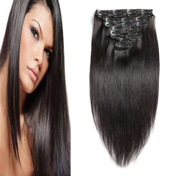 Brazilian Straight Hair Clip In Human Hair Extensions Natural