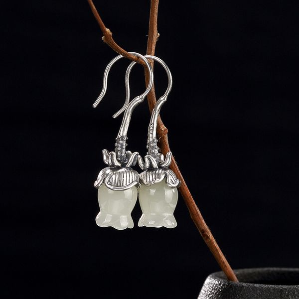 

2018 earings fashion jewelry restoring ancient ways natural hetian jade lilies of the high-grade joker woman earrings wholesale, Golden;silver