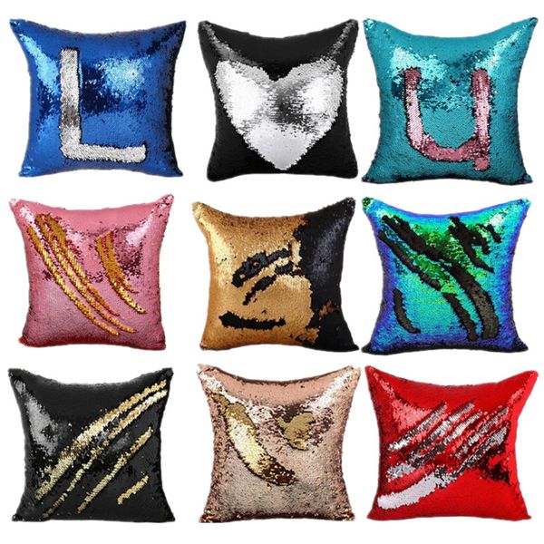 Sequins Pillow Case Mermaid Satin Pillowslip Double Color Pillow