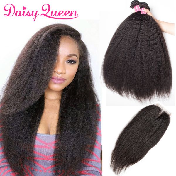 10a Kinky Straight Hair 3 Bundles With Closure Brazilian Hair